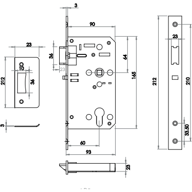 Euro Profile Mortice Nightlatch Din Standard- 60mm Backset   90mm Case 