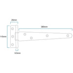 Medium Tee Door and Gate Hinge - 15 inch - Galvanised - tradefit - 3