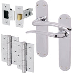 Chrome Lever on Backplate Latch Kit / Pack Zeno Design - 66mm Latch - 76mm Hinges - Polished Chrome - tradefit - 1