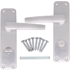 Aluminium Lever Door Handle Bathroom Set - 153 x 40mm - Satin Aluminium - tradefit