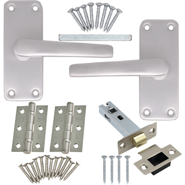 Aluminium Lever Door Handle Latch Kit / Pack - 104 x 40mm - Satin Aluminium - tradefit - Featured Image