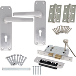 Aluminium Lever Door Handle Lock Kit / Pack - 153 x 40mm - Satin Aluminium - tradefit - 1