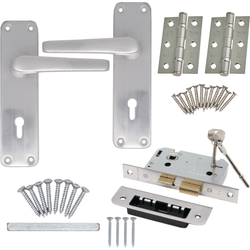 Aluminium Lever Door Handle Lock Kit / Pack - 153 x 40mm - Satin Aluminium - tradefit