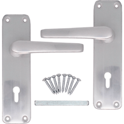 Aluminium Lever Door Handle Lock Set - 153 x 40mm - Satin Aluminium - tradefit