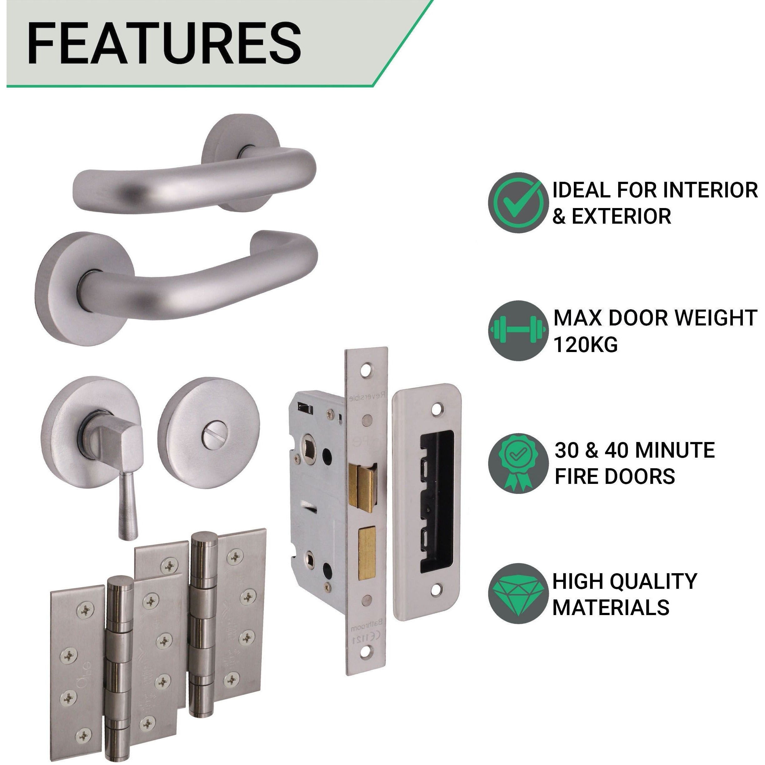 Return To Door Lever on Rose Handle Bathroom Lock Kit - Satin Aluminium ...