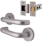 Return To Door Lever on Rose Handle & Latch Kit – Satin Aluminium - 66mm Latch - tradefit - 1
