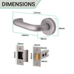 Return To Door Lever on Rose Handle & Latch Kit – Satin Aluminium - 66mm Latch - tradefit - 3