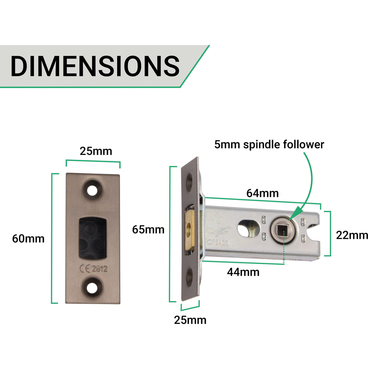 2.5 inch/64mm Tubular Bathroom Deadbolt - 44mm Backset - Antique Brass - tradefit
