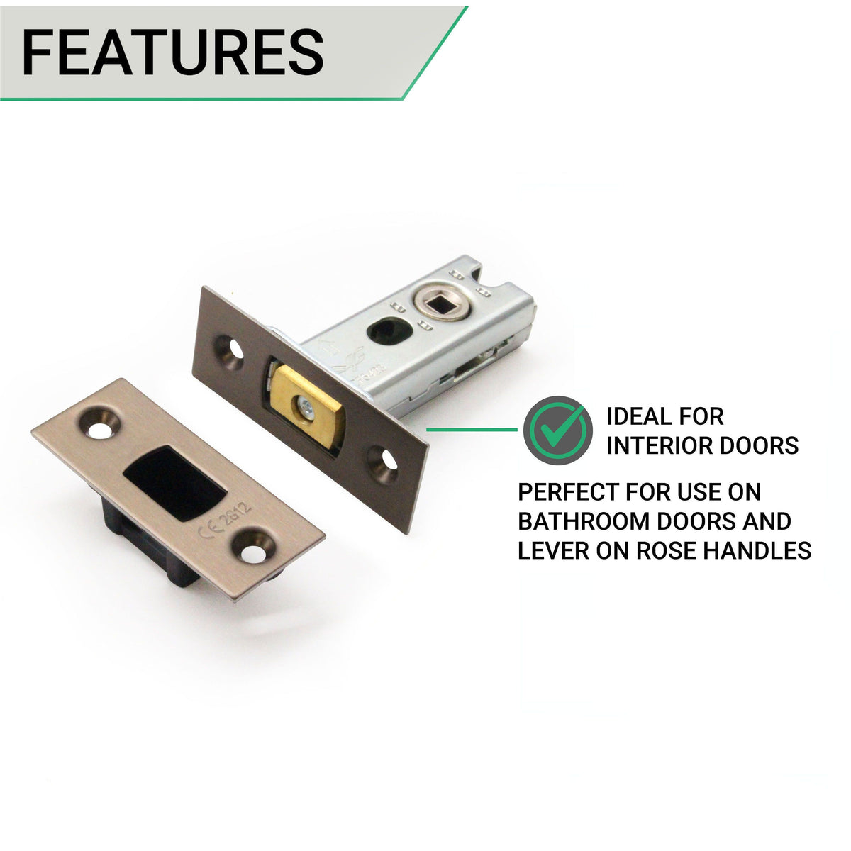 2.5 inch/64mm Tubular Bathroom Deadbolt - 44mm Backset - Antique Brass - tradefit