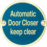 Automatic Door Closer Keep Clear Sign - 76mm - Polished Brass - tradefit - 1