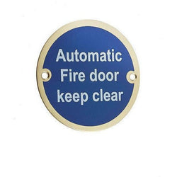 Automatic Fire Door Keep Clear Sign - 76mm - Polished Brass - tradefit