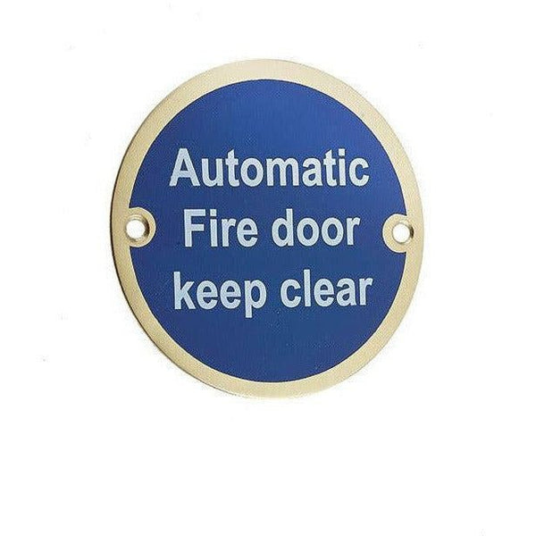 Automatic Fire Door Keep Clear Sign - 76mm - Polished Brass - tradefit - Featured Image