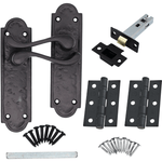 Black Antique Iron Door Handles Lever Latch Pack Kit - 170x50mm - tradefit - 1