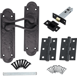 Black Antique Iron Door Handles Lever Latch Pack Kit - 170x50mm - tradefit