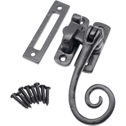 Black Cast Iron Curly Tail Fastener Hook & Mortice Plate Pack - Black Antique Iron - tradefit