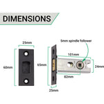 4 inch/101mm Tubular Bathroom Deadbolt - 82mm Backset - Matt Black - tradefit - 4