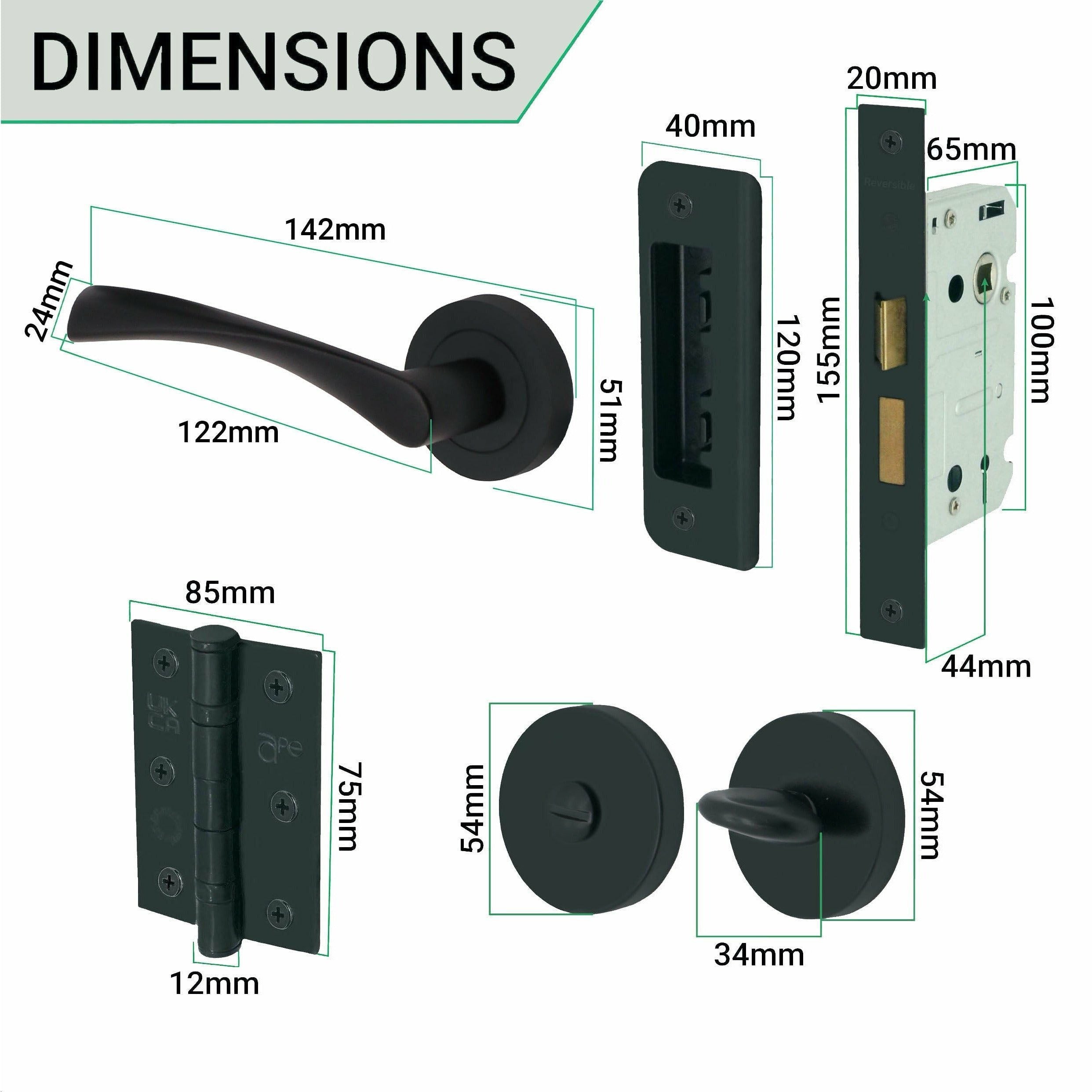 Nola Lever on Rose Handles Bathroom Kit / Pack 66mm Bathroom Lock