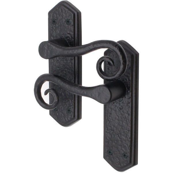 Black Iron Lever Door Handles on Backplate Curly Tail Pattern Latch Door Handles - Black - tradefit - Featured Image