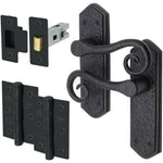 Curly Black Antique Lever on Backplate Latch Kit / Pack - 76mm Latch - 76mm Hinges - Black - tradefit - 1