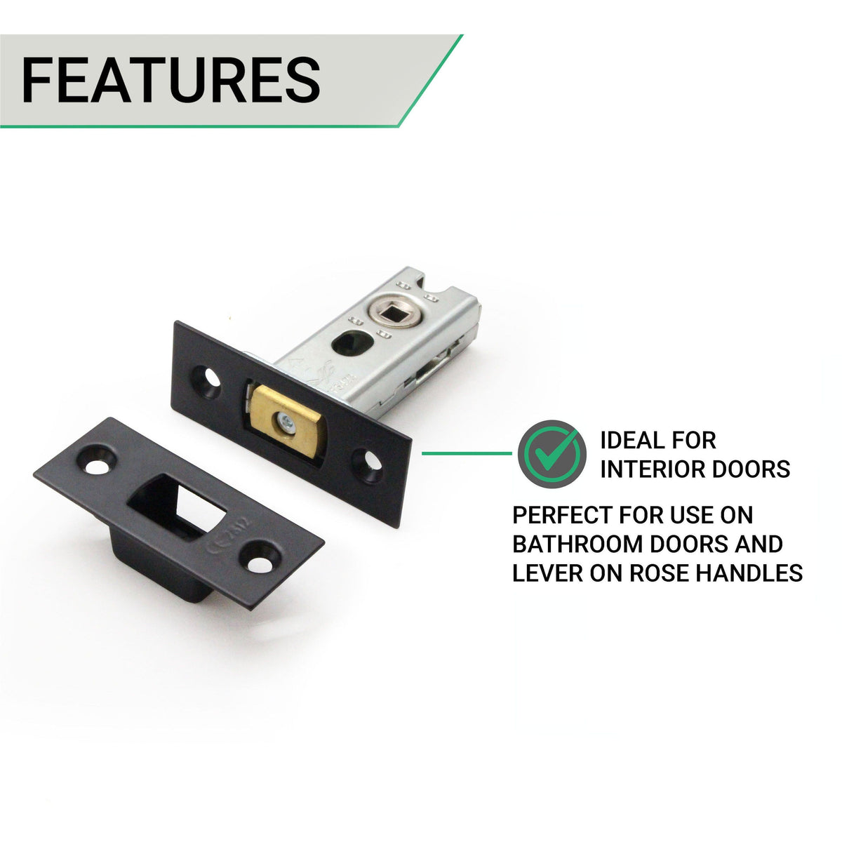 2.5 inch/64mm Tubular Bathroom Deadbolt - 44mm Backset - Matt Black - tradefit