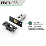 4 inch/101mm Tubular Bathroom Deadbolt - 82mm Backset - Matt Black - tradefit - 3