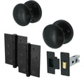 Victorian Black Mortice Door Knob Kit - 76mm Latch - 102mm Hinges