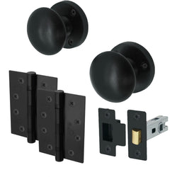 Victorian Black Mortice Door Knob Kit - 76mm Latch - 102mm Hinges - tradefit