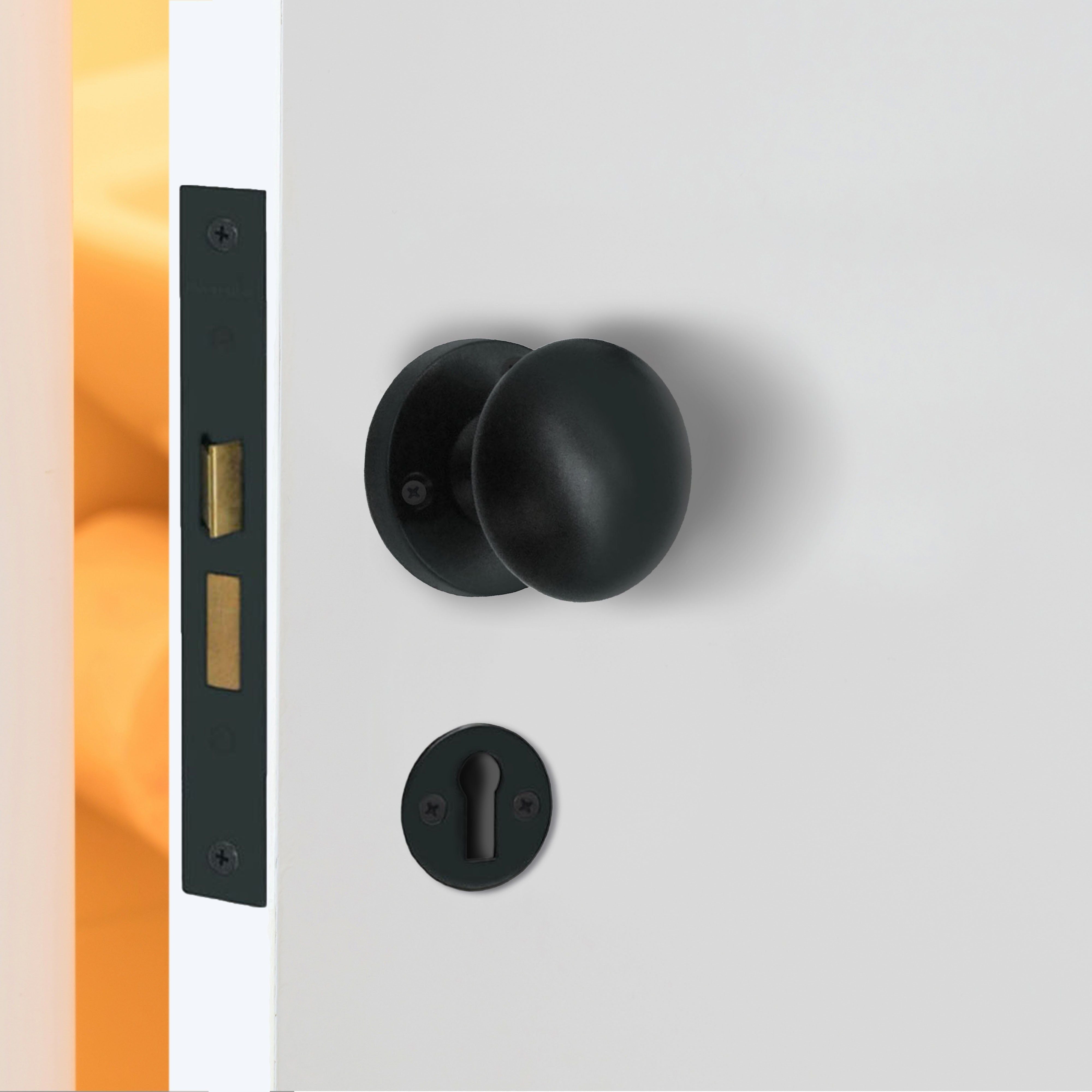 Round Sash Lock Knob Kit Matt Black Knob 55mm Lock 80mm Hinge