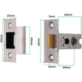 2.5 inch/64mm Tubular Latch Fire Rated Bolt Through - 44mm Backset - Satin Stainless Steel - tradefit