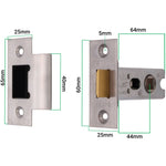 2.5 inch/64mm Tubular Latch Fire Rated Bolt Through - 44mm Backset - Satin Stainless Steel - tradefit - 2