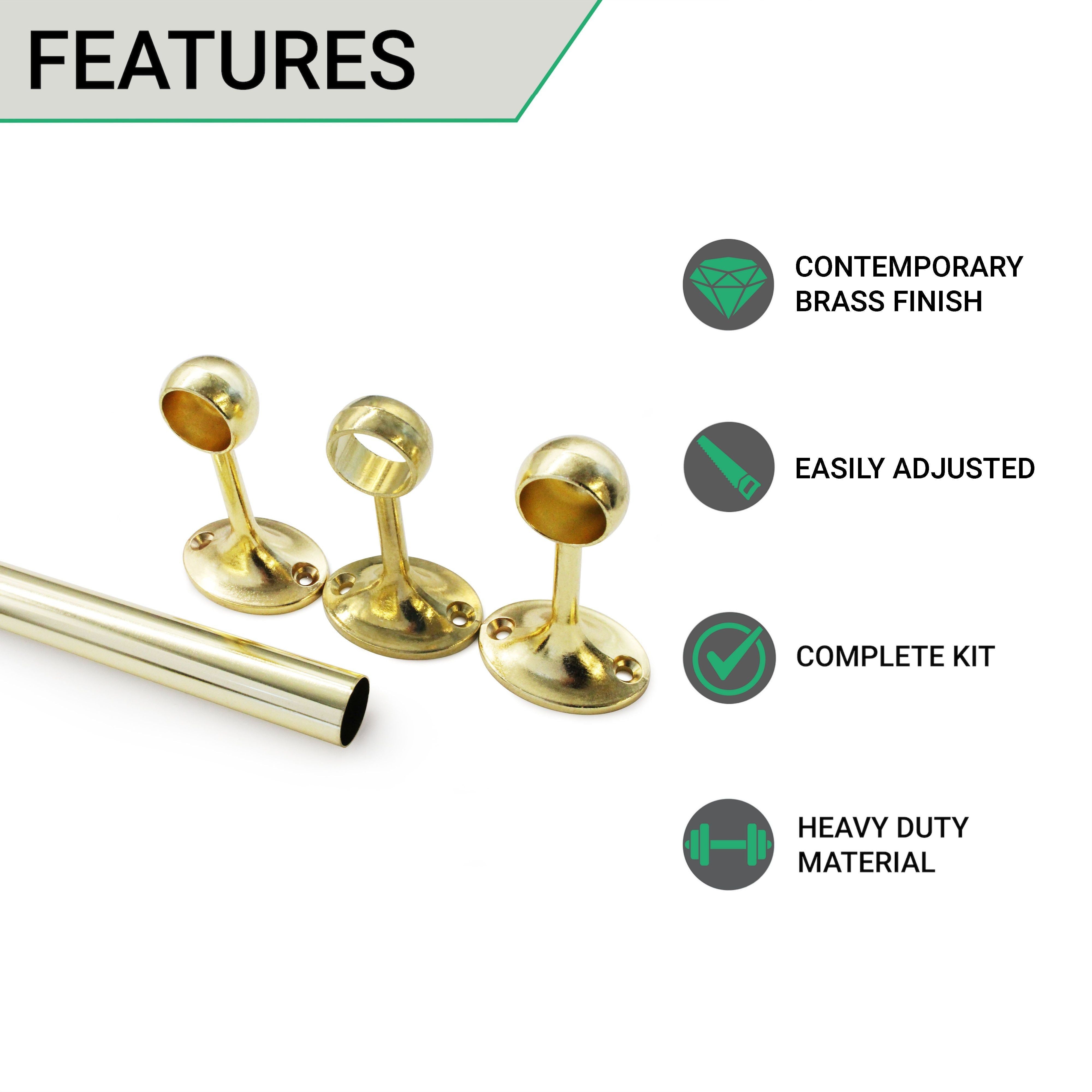 Wardrobe Clothes Rail Kit 19mm x 1219mm Brass Plated tradefit