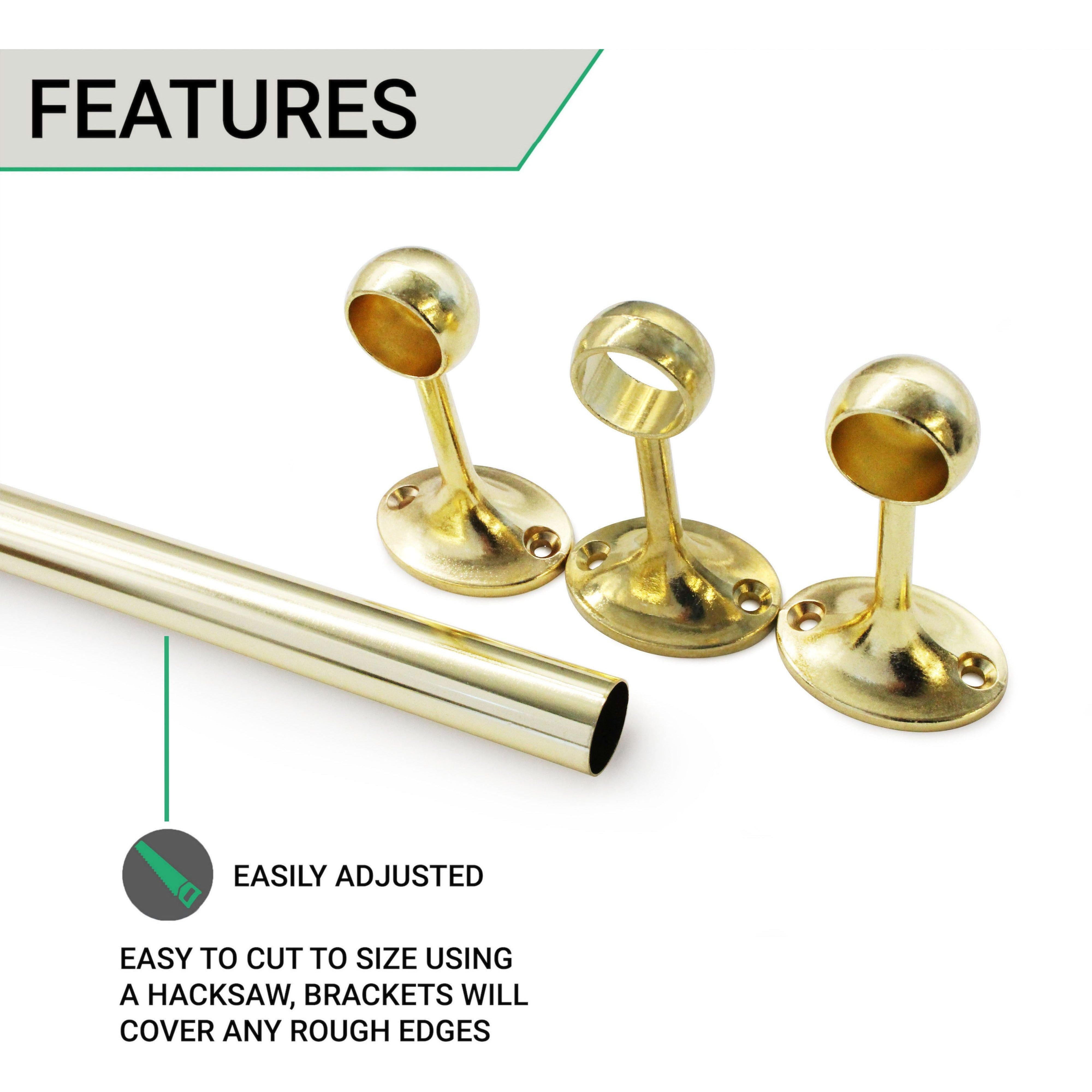 Wardrobe Clothes Rail Kit 19mm x 1219mm Brass Plated tradefit
