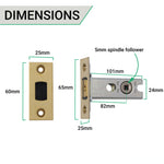 4 inch/101mm Tubular Bathroom Deadbolt - 82mm Backset - Polished Brass - tradefit - 5