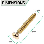 Spare Hinge Screws Pack 100 Pozi Wood Screw Countersunk - 5.0x30mm - Brass - Pack of 100 - tradefit - 3
