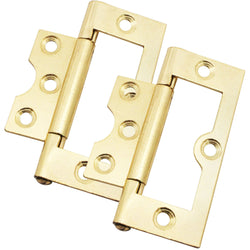 Steel Flush Cabinet Hinges - 75mm - Brass Plated - Pair - EXCLUDING Screws - tradefit