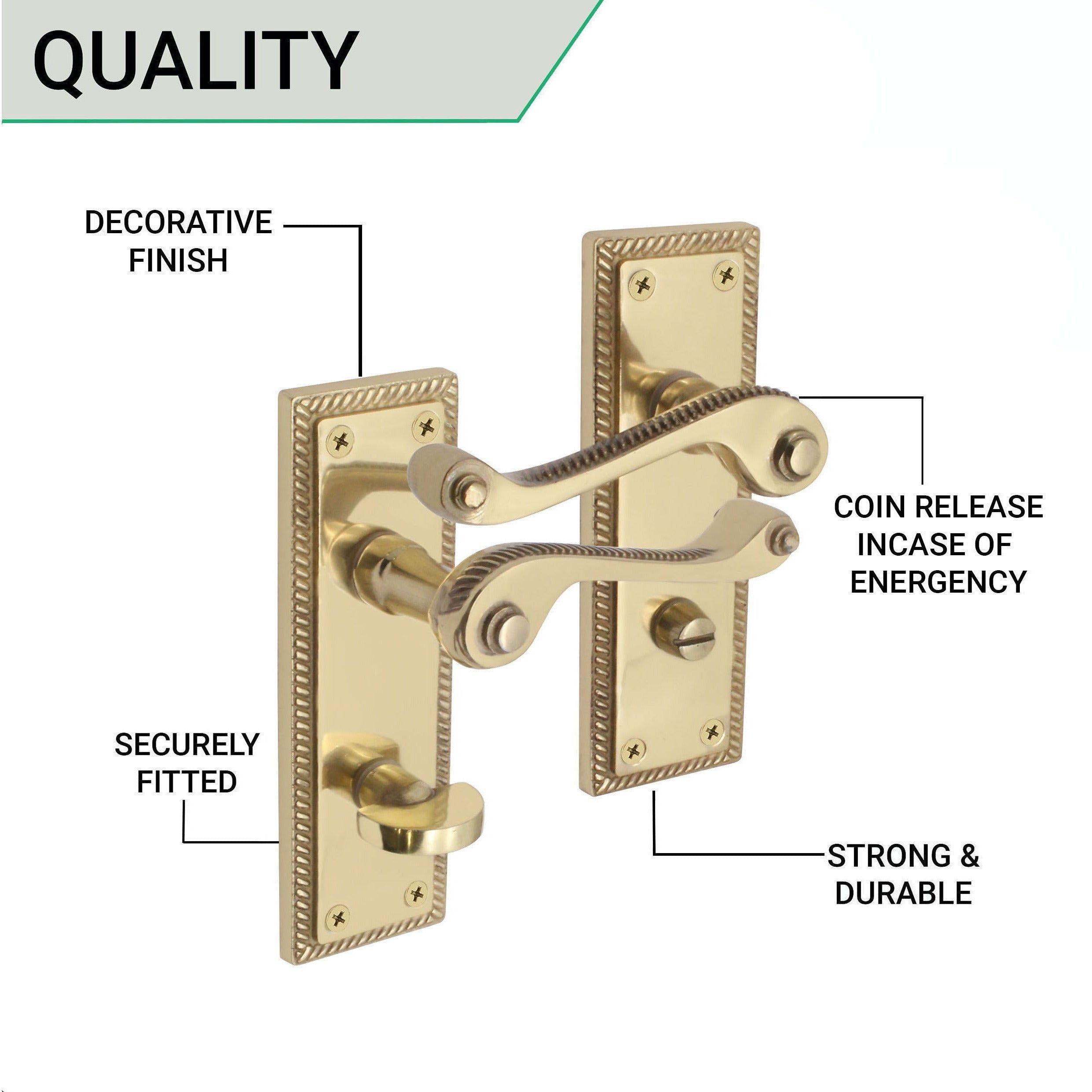 Georgian Scroll Polished Brass Door Handles - Bathroom - tradefit