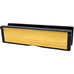 Intumescent Letterplate Draught Proof 250mm Black Frame Brass Flap - tradefit