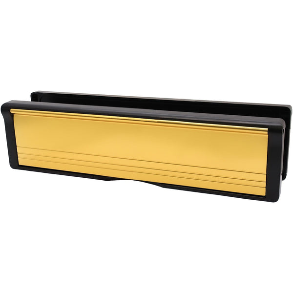 Intumescent Letterplate Draught Proof 250mm Black Frame Brass Flap - tradefit - Featured Image