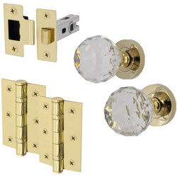 Glass and Polished Brass Mortice Door Knob Kit - 76mm Latch - tradefit