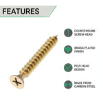 Spare Hinge Screws Pack 100 Pozi Wood Screw Countersunk - 5.0x30mm - Brass - Pack of 100 - tradefit - 2