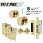 Victorian Polished Brass Mortice Door Knob Kit - 80mm Bathroom Lock - 102mm Hinges - tradefit - 3