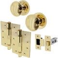 Victorian Polished Brass Mortice Door Knob Kit - 76mm Latch - 102mm Hinges