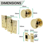 Victorian Polished Brass Mortice Door Knob Kit - 76mm Latch - 102mm Hinges - tradefit - 4