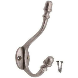 Cast Iron Double Coat Hook Antique Hand Forged Acorn Style Self Coloured with Screws - tradefit
