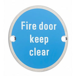 Circular Disc Fire Door Signage - 76mm x 1.5mm - Screw Fixed - Fire Door Keep Clear - tradefit