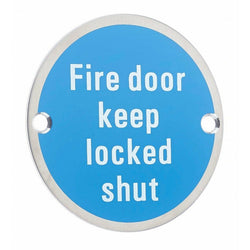Circular Disc Fire Door Signage - 76mm x 1.5mm - Screw Fixed - Fire Door Keep Locked Shut - tradefit