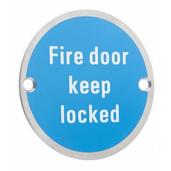 Circular Disc Fire Door Signage - 76mm x 1.5mm - Screw Fixed - Fire Door Keep Locked - tradefit