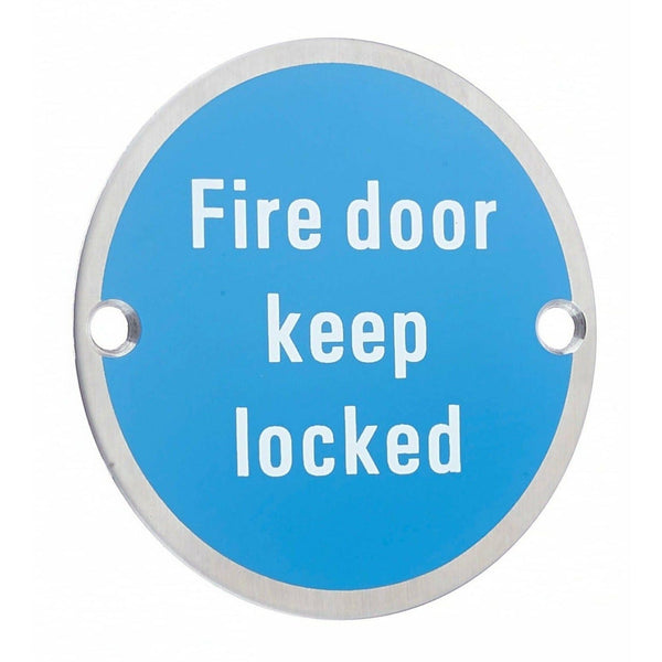 Circular Disc Fire Door Signage - 76mm x 1.5mm - Screw Fixed - Fire Door Keep Locked - tradefit - Featured Image