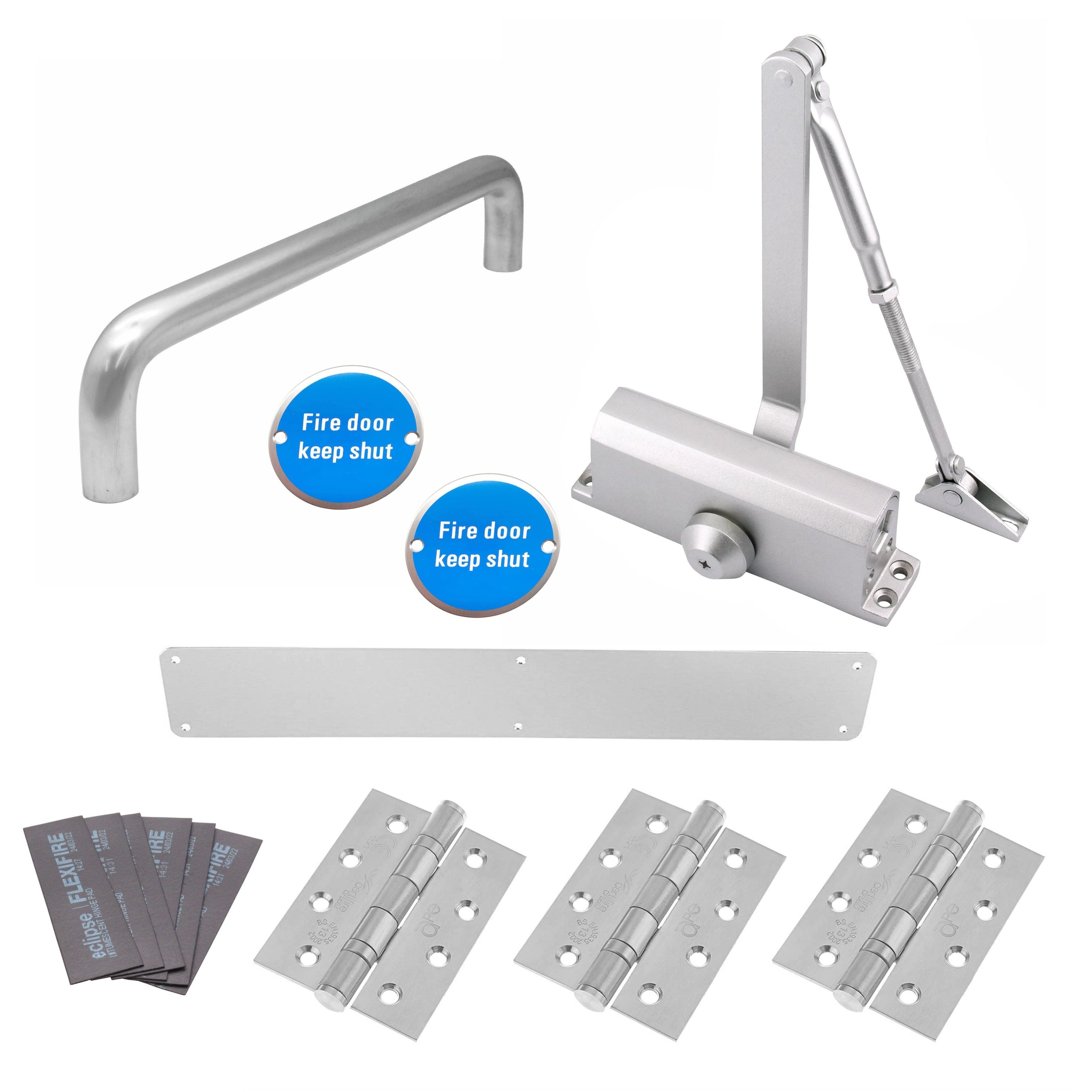 Economy Fire Door Kit Corridor Non Locking Door Satin Aluminium