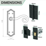 Curly Black Antique Lever on Backplate Latch Kit / Pack - 64mm Latch - 76mm Hinges - Black - tradefit - 3